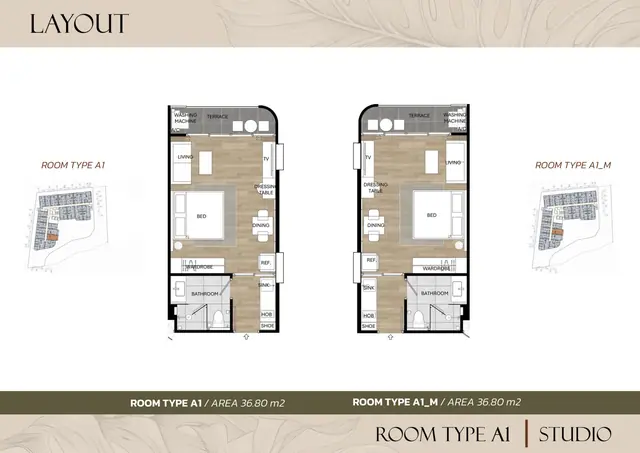 Saint Tropez Naithon — Студия — тип A1 / A1_M · 36.80 м², Лаян, Пхукет
