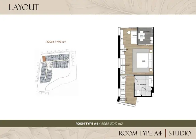 Saint Tropez Naithon — Студия — тип A4 · 37.42 м², Лаян, Пхукет