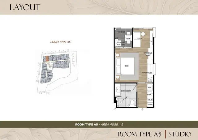Saint Tropez Naithon — Студия — тип A5 · 35.67 м², Лаян, Пхукет