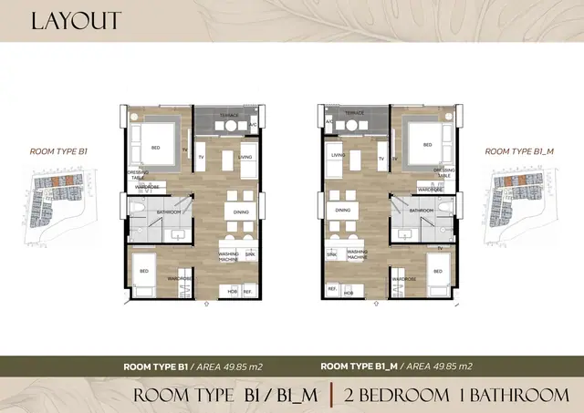Saint Tropez Naithon — 2 спальни / 1 с/у — тип B1 / B1_M · 49.85 м², Лаян, Пхукет