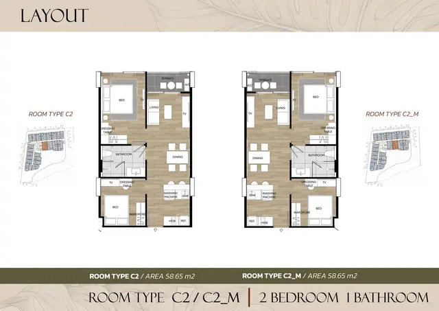 Saint Tropez Naithon — 2 спальни / 1 с/у — тип C2 / C2_M · 58.65 м², Лаян, Пхукет