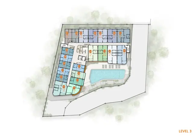 Saint Tropez Naithon — План 3-го этажа (типовой для 3–7 этажей): 21 квартира, Лаян, Пхукет