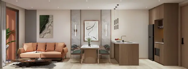 Saint Tropez Naithon — 2 спальни тип B1 · 49.85 м² — гостиная и кухня, Лаян, Пхукет