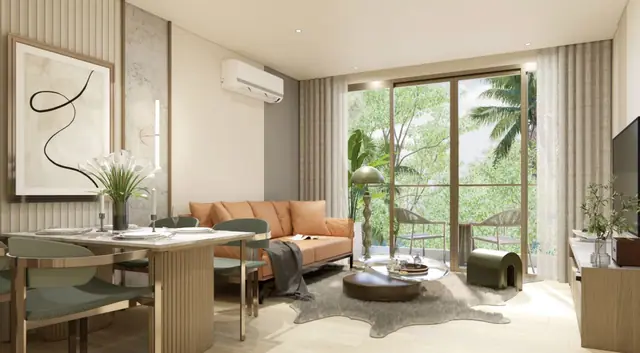 Saint Tropez Naithon — 2 спальни тип B2 · 66.40 м² — гостиная, Лаян, Пхукет