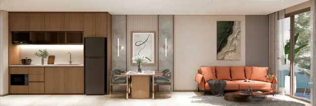 Saint Tropez Naithon — 2 спальни тип C · 66.35 м² — гостиная и кухня, Лаян, Пхукет