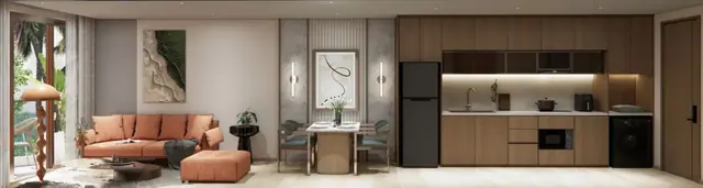 Saint Tropez Naithon — 2 спальни тип C1 · 67.50 м² — гостиная и кухня, Лаян, Пхукет