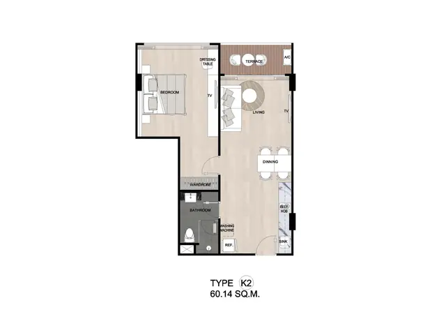 Sea Heaven Beachfront Phase 3.1 — 1 спальня — тип K2 · 60 м², Лаян, Пхукет