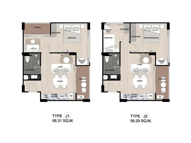 Sea Heaven Beachfront Phase 3.1 — Тип J1 — 1 спальня · 58 м² и тип J2 — 2 спальни · 58 м², Лаян, Пхукет