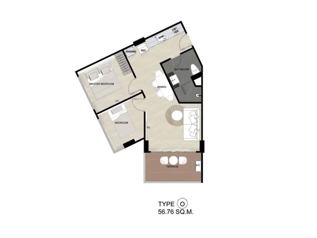 Sea Heaven Beachfront Phase 3.1 — 2 спальни — тип O · 57 м², Лаян, Пхукет