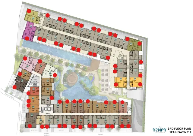 Sea Heaven Phase 2.2 — План 3 этажа (красные точки — продано на 25.08.2026), Лаян, Пхукет