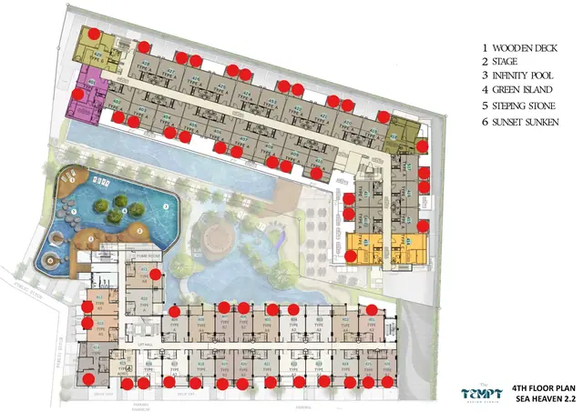 Sea Heaven Phase 2.2 — План 4 этажа со Sky Pool (красные точки — продано на 25.08.2026), Лаян, Пхукет