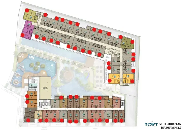 Sea Heaven Phase 2.2 — План 5 этажа (красные точки — продано на 25.08.2026), Лаян, Пхукет