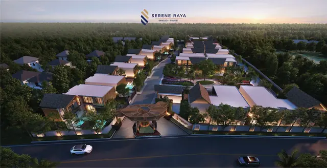 Serene Raya Bangjo — Рендер: посёлок с высоты, Банг Тао и Лагуна, Пхукет