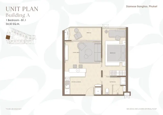 Siamese Bangtao — 1 спальня B1.1 · 54 м² · корп. A, Банг Тао и Лагуна, Пхукет