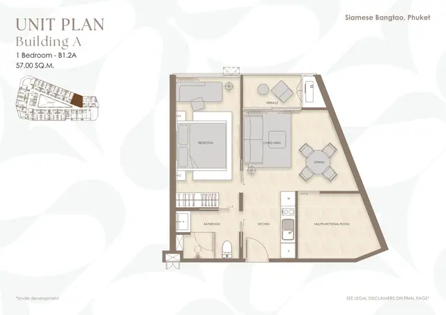 Siamese Bangtao — 1 спальня B1.2A · 57 м² · корп. A, Банг Тао и Лагуна, Пхукет