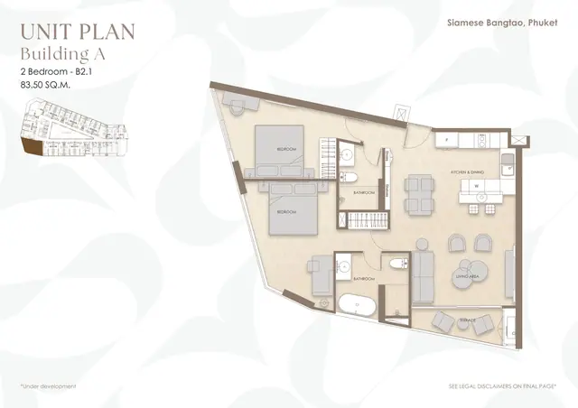 Siamese Bangtao — 2 спальни B2.1 · 84 м² · корп. A, Банг Тао и Лагуна, Пхукет