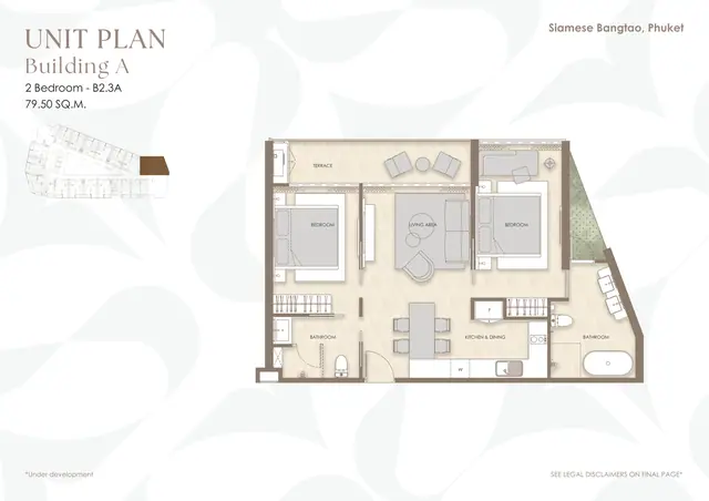 Siamese Bangtao — 2 спальни B2.3A · 80 м² · корп. A, Банг Тао и Лагуна, Пхукет