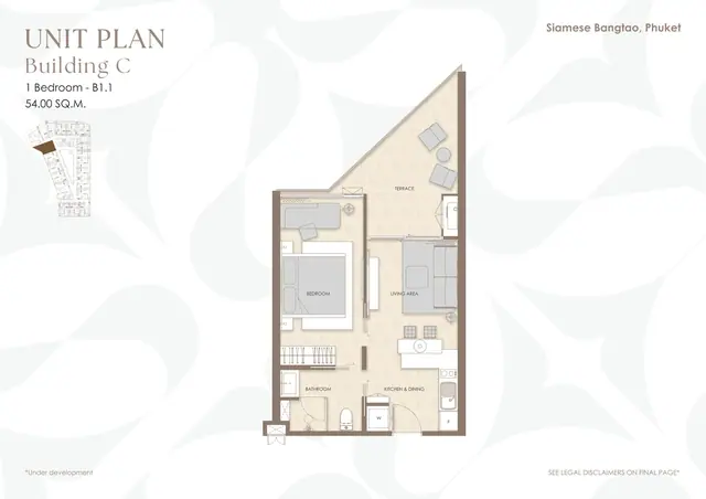 Siamese Bangtao — 1 спальня B1.1 · 54 м² · корп. C, Банг Тао и Лагуна, Пхукет