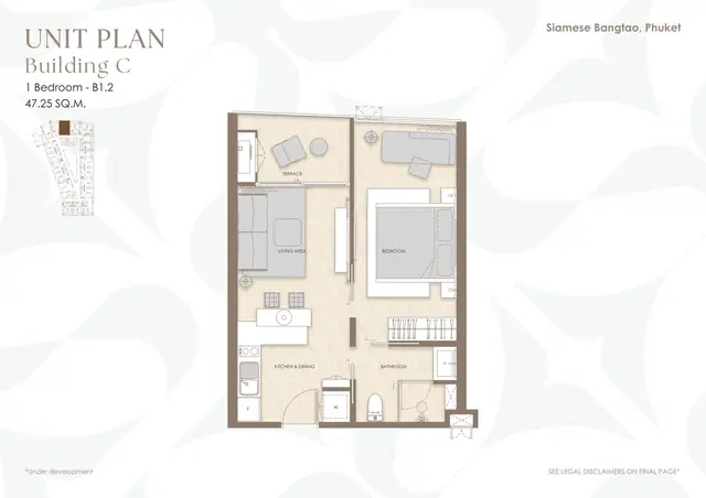 Siamese Bangtao — 1 спальня B1.2 · 47 м² · корп. C, Банг Тао и Лагуна, Пхукет