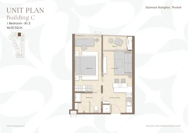 Siamese Bangtao — 1 спальня B1.3 · 46 м² · корп. C, Банг Тао и Лагуна, Пхукет