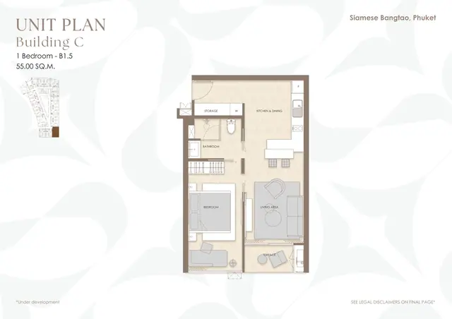 Siamese Bangtao — 1 спальня B1.5 · 55 м² · корп. C, Банг Тао и Лагуна, Пхукет