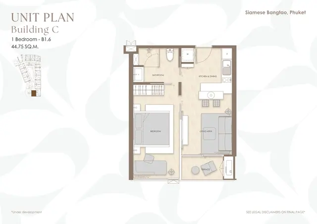 Siamese Bangtao — 1 спальня B1.6 · 45 м² · корп. C, Банг Тао и Лагуна, Пхукет