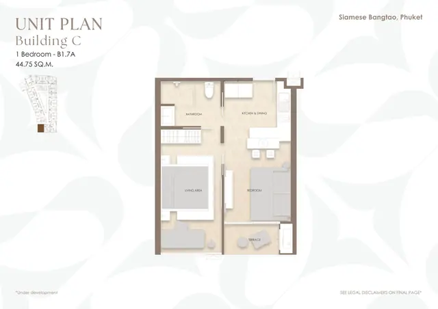 Siamese Bangtao — 1 спальня B1.7A · 45 м² · корп. C, Банг Тао и Лагуна, Пхукет