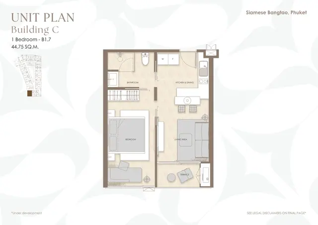 Siamese Bangtao — 1 спальня B1.7 · 45 м² · корп. C, Банг Тао и Лагуна, Пхукет