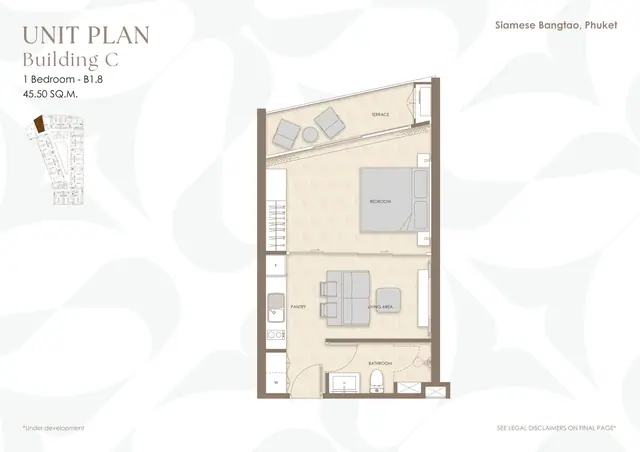 Siamese Bangtao — 1 спальня B1.8 · 46 м² · корп. C, Банг Тао и Лагуна, Пхукет