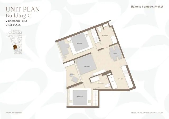Siamese Bangtao — 2 спальни B2.1 · 71 м² · корп. C, Банг Тао и Лагуна, Пхукет