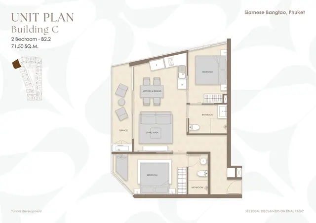 Siamese Bangtao — 2 спальни B2.2 · 72 м² · корп. C, Банг Тао и Лагуна, Пхукет