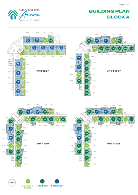 Skypark Aurora — Корпус A (146 юнитов) · этажи 1–4, Банг Тао и Лагуна, Пхукет