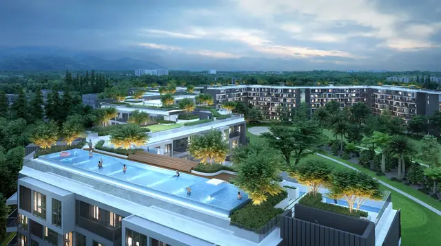 Skypark Celeste — Рендер: бассейн на кровле вечером, Банг Тао и Лагуна, Пхукет
