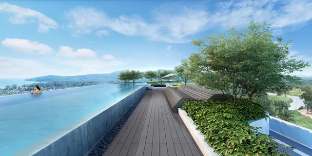 Skypark Celeste — Рендер: кромка бассейна и вид к морю, Банг Тао и Лагуна, Пхукет