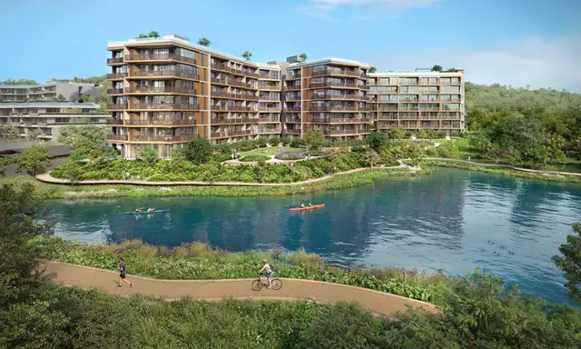 Skypark Elara Lakelands — Вид на корпуса через озеро, Банг Тао и Лагуна, Пхукет