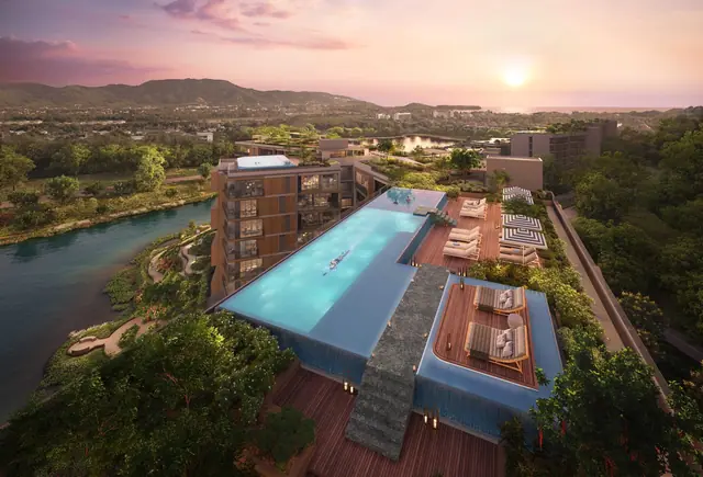 Skypark Elara Lakelands — Бассейн на крыше на закате, Банг Тао и Лагуна, Пхукет