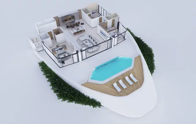 Sole Mio Residences — 3D-планировка пентхауса · 3 спальни, 487 м², Банг Тао и Лагуна, Пхукет