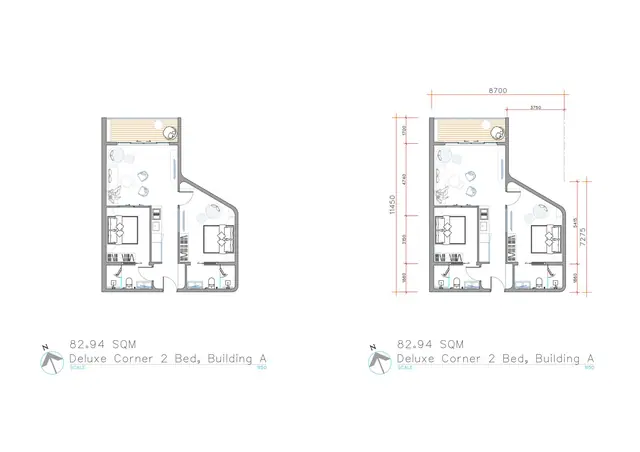 Sole Mio Residences — Deluxe Corner, 2 спальни — корпус A · 83 м², Банг Тао и Лагуна, Пхукет