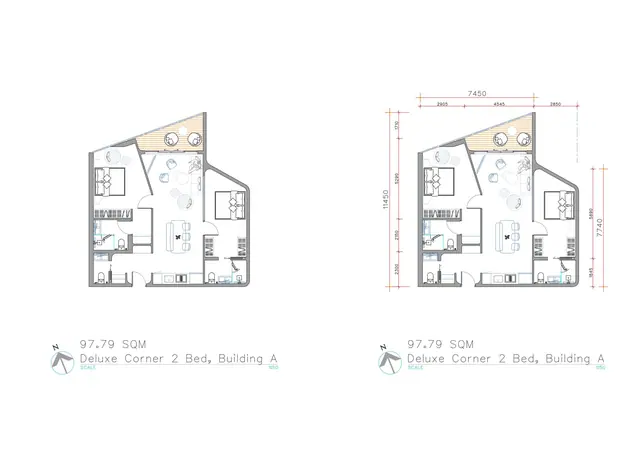 Sole Mio Residences — Deluxe Corner, 2 спальни — корпус A · 98 м², Банг Тао и Лагуна, Пхукет