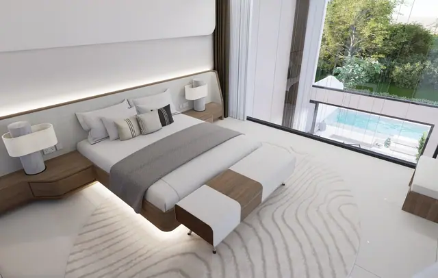 Sole Mio Residences — Спальня с видом на бассейн · дуплекс, 2 спальни, 165 м², Банг Тао и Лагуна, Пхукет