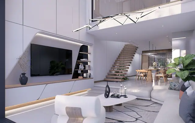 Sole Mio Residences — Гостиная с лестницей на второй уровень · дуплекс, Банг Тао и Лагуна, Пхукет