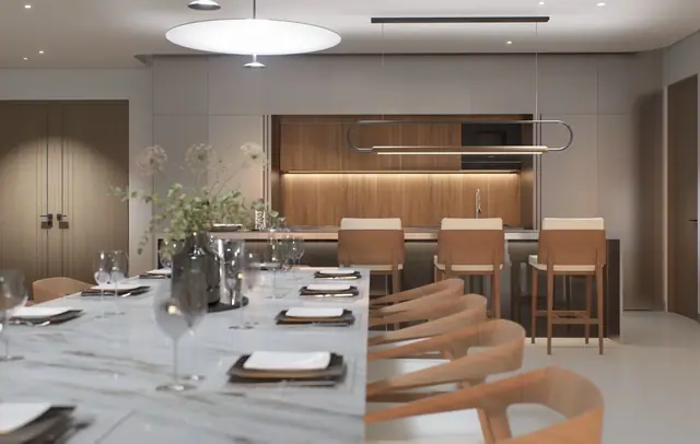 Sole Mio Residences — Кухня-остров и столовая · пентхаус, 4 спальни, Банг Тао и Лагуна, Пхукет