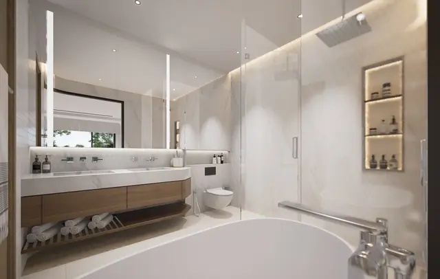 Sole Mio Residences — Ванная с двумя раковинами и ванной · пентхаус, 4 спальни, Банг Тао и Лагуна, Пхукет