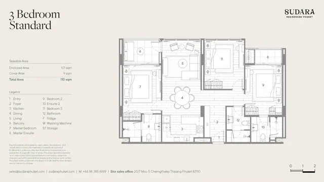 Sudara — 3 спальни — стандарт · 110 м², Банг Тао и Лагуна, Пхукет