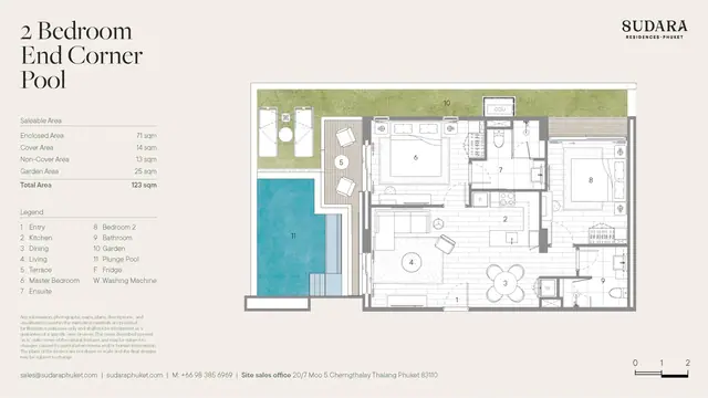 Sudara — 2 спальни — угловая с бассейном · 123 м², Банг Тао и Лагуна, Пхукет
