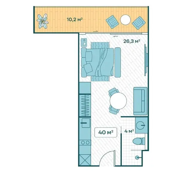 Sun Hills Lakeside Phuket — Студия · 40 м² (большая терраса), Банг Тао и Лагуна, Пхукет