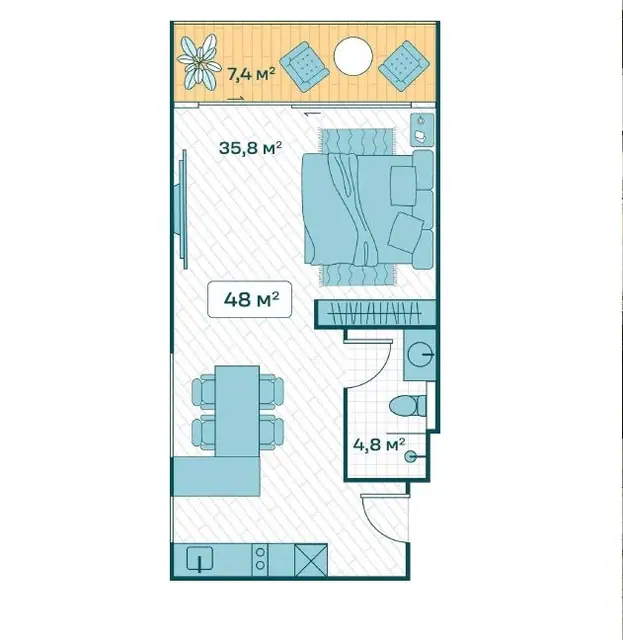Sun Hills Lakeside Phuket — Студия · 48 м², Банг Тао и Лагуна, Пхукет