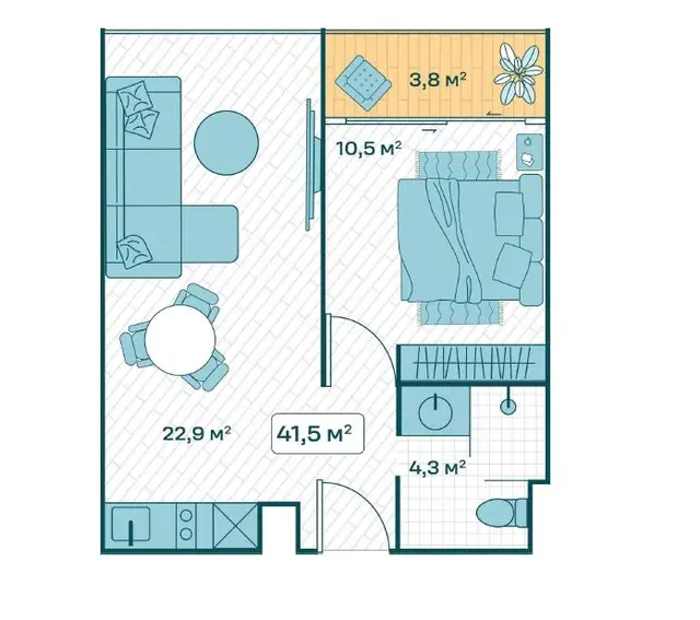 Sun Hills Lakeside Phuket — 1 спальня · 41.5 м², Банг Тао и Лагуна, Пхукет