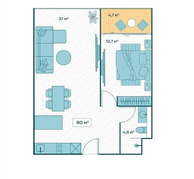 Sun Hills Lakeside Phuket — 1 спальня · 60 м², Банг Тао и Лагуна, Пхукет