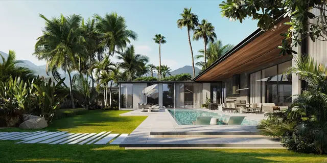 Sunti Villas — Фасад виллы со стороны сада, Банг Тао и Лагуна, Пхукет